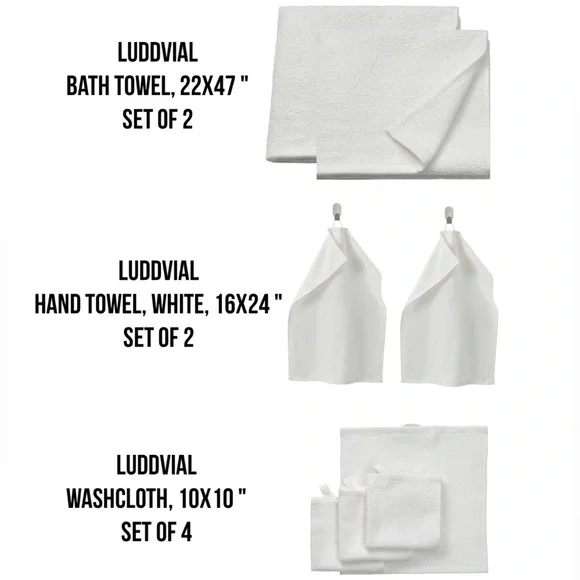 LUDDVIAL White Cotton Towel Set For 2 (8 Pcs)