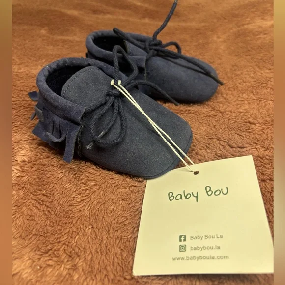 Baby Bou Soft Sole Baby Shoes Navy Blue Suede New With Tags