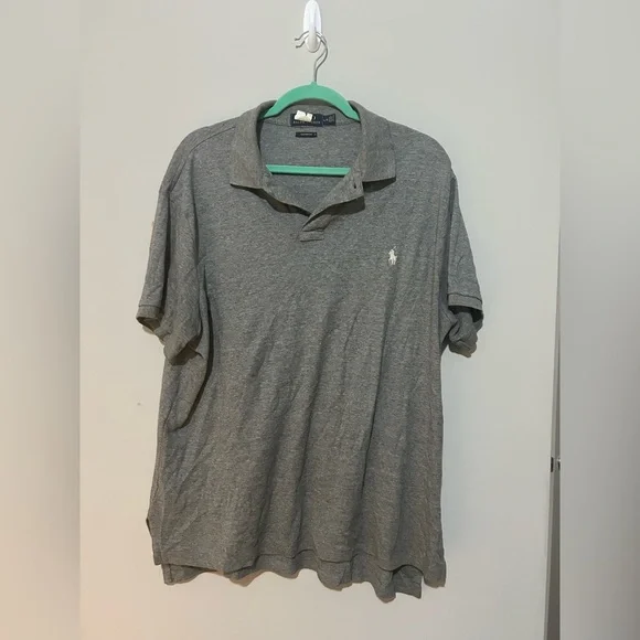 Ralph Lauren Polo Shirt Mens Large Gray‎ Custom Fit Short Sleeve