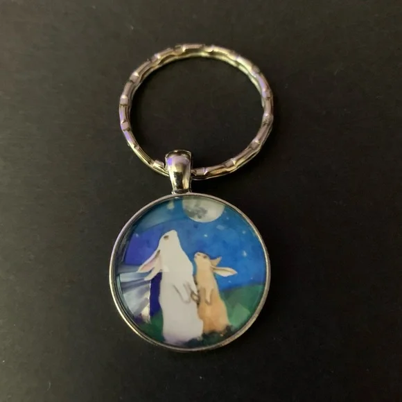 Rabbit Moon Keychain - Blue Night Sky Small Pets Accessory