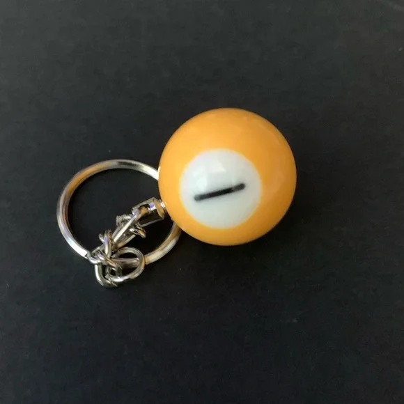 Yellow Novelty Billiard Ball Keychain - Pool Ball Key & Card Holder