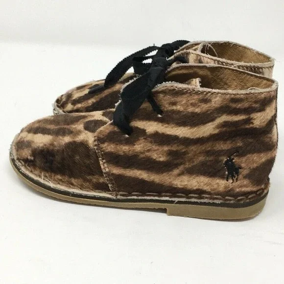 Polo Ralph Lauren Carl Lace Up Animal Print Leather toddler size 9 Boots