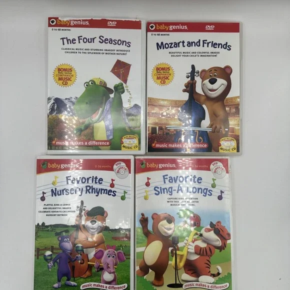 Baby Genius LOT OF 4 DVD's Nursery,‎ The Four Seasons,Favorite Songs, Mozart