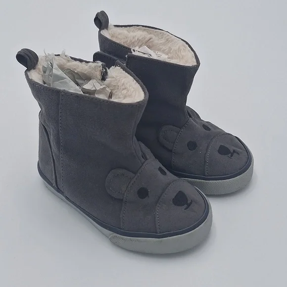 Gymboree Bear Face Kids Boots Gray Black