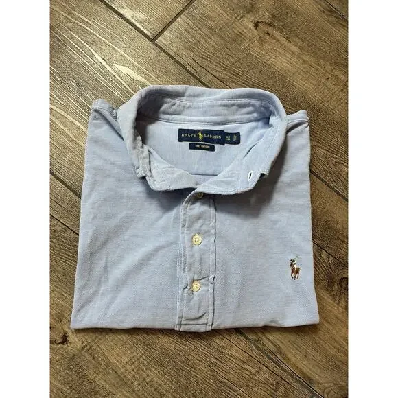Ralph Lauren Blue Knit Oxford Short Sleeve‎ Polo Men’s Size XL Tall