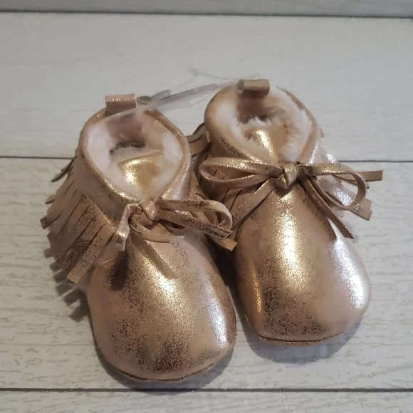 Gold rose booties with fringes baby girls shoes 3
