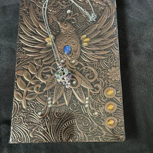 Necklace and journal / Vintage looking Phoenix bronze journal 100 pages