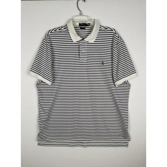 Ralph Lauren Men's Polo‎ Performance, Short Sleeve White/ Navy Stripes SizeXL