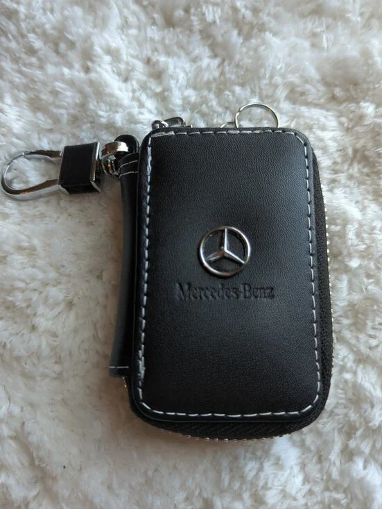 Mercedes-Benz Black Leather Key Case with Ring Benz Fob Zip Case