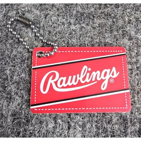 Rawlings Baseball Tag Keychain Vintage Red Plastic Spell Out