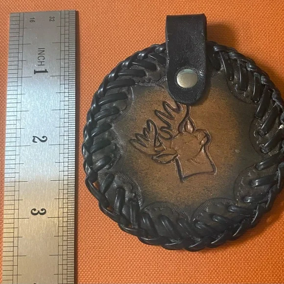 70's Key Fob Tooled Leather Keychain Authentic True Vintage - Collectible