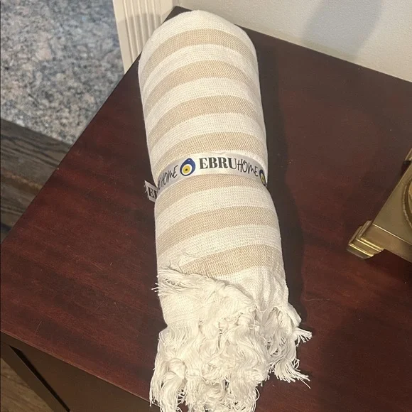 Beige Striped aTurkish cotton Beach Towel. New