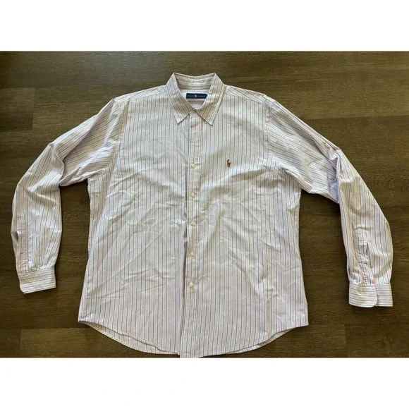 Ralph‎ Lauren Shirt Men's Size XL Cotton Pink Blue Stripe Flesh Pony Long Sleeve