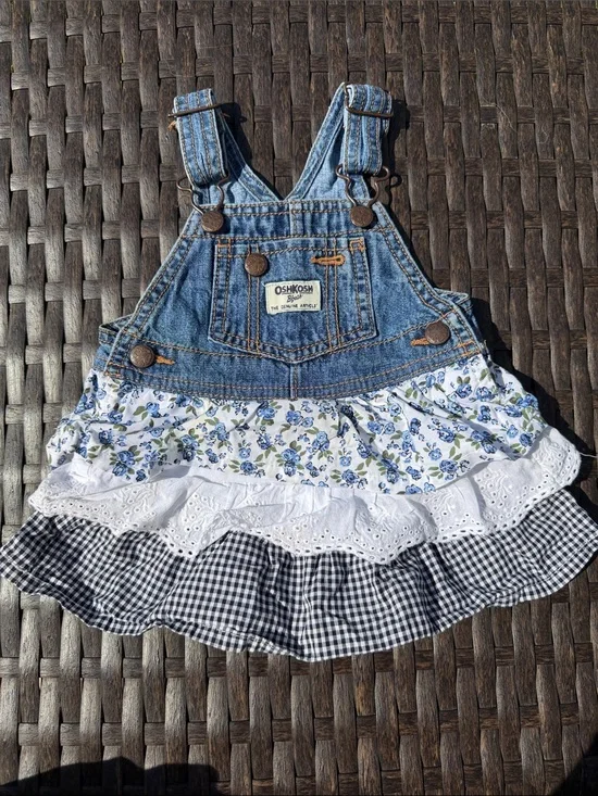 OshKosh B'gosh Denim Floral Ruffle Overall Dress