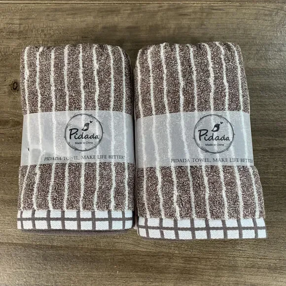 Hand Towels Set Of 2 100% Cotton Striped Pattern Absorbent Soft Decorative Towel