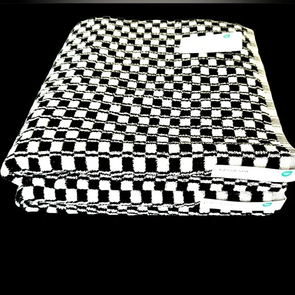 Kassa Spa Quick Dry 2 pc Cotton Bath Towels Set Black & White Checkers NEW