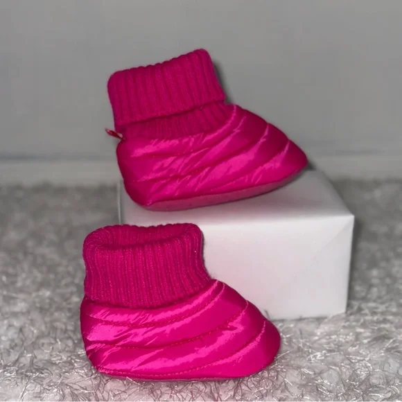 Baby Gap Puffer Booties Pink Knit Cuff Winter Snow Toddler‎ Infant Size 3-6M