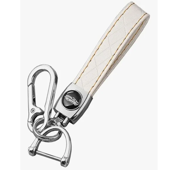 White TPU Leather Keychain for Toyota Camry Corolla Highlander Key Fob Strap