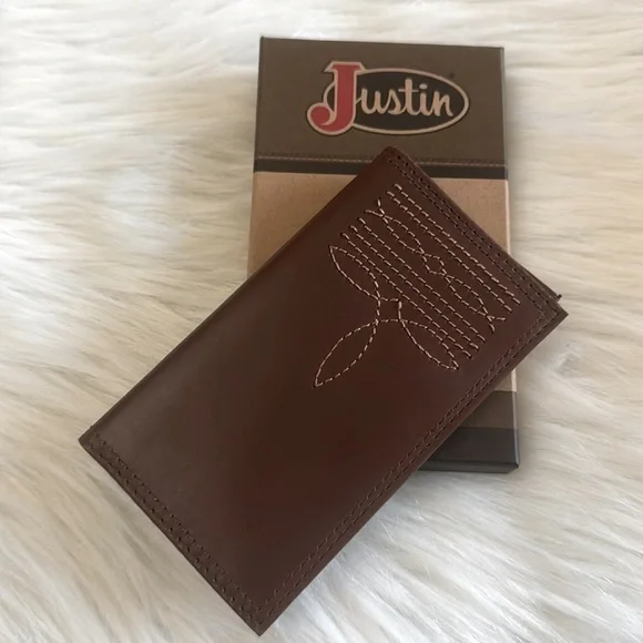 Justin Genuine Leather Junior Rodeo Wallet Brown With Boot Stitch Detail RFID