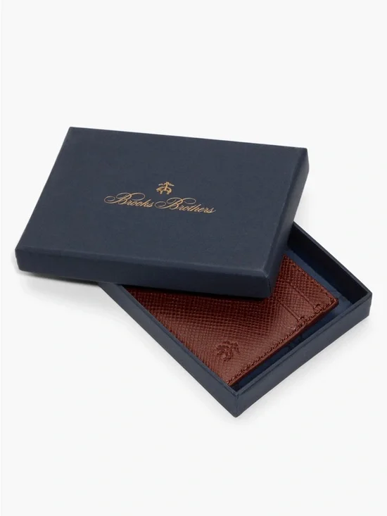NEW Men’s Brooks Brothers Brown Textured Leather Card Case/Wallet