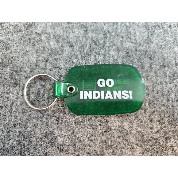 Vintage Go Indians Keychain Green Rubber BP Local Baseball Cleveland