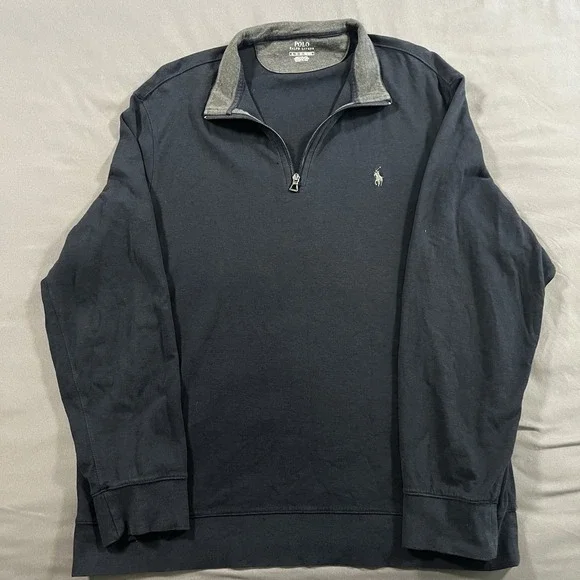 Polo Ralph Lauren Sweater Mens XL‎ Navy Long Sleeve Quarter Zip Pullover Pony