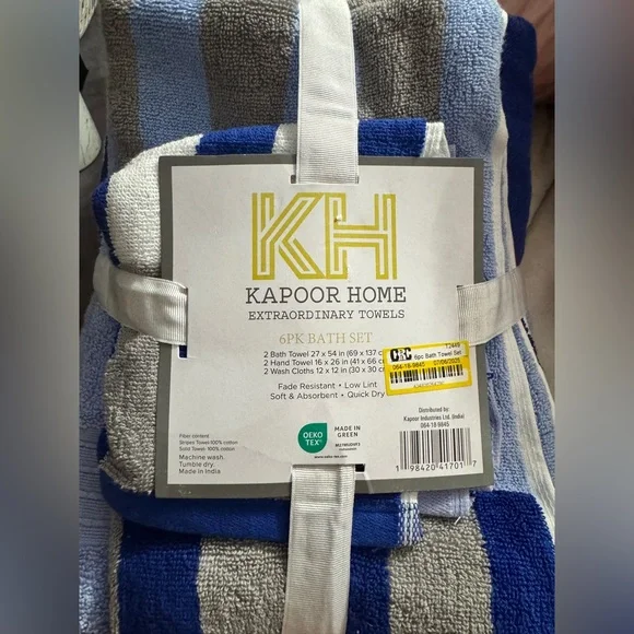 Kapoor Home Blue/Gray/White Striped Bath Towel 6 Piece Set