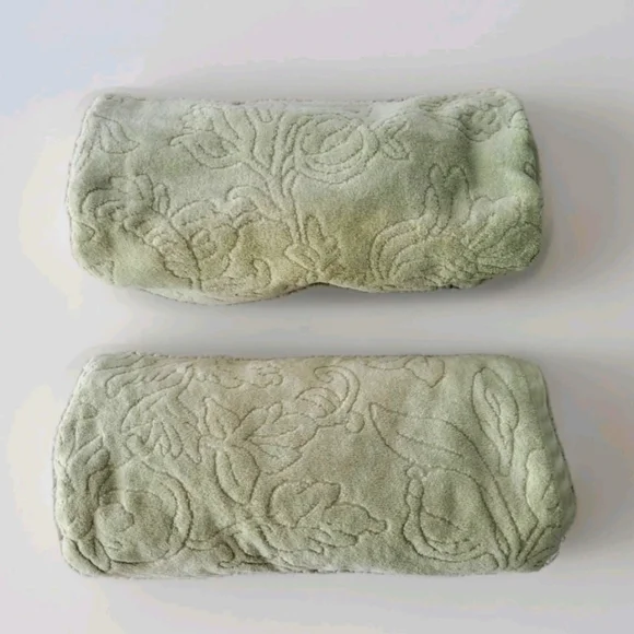 Set 2 Vintage Fieldcrest Luxury Large Bath Towels Floral Sculpted Sage Mint Gree