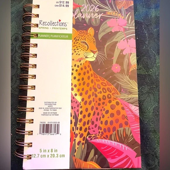 🐅Hardcover 2026 Organizational Planner, Monthly and Weekly, Leopard Jungle theme