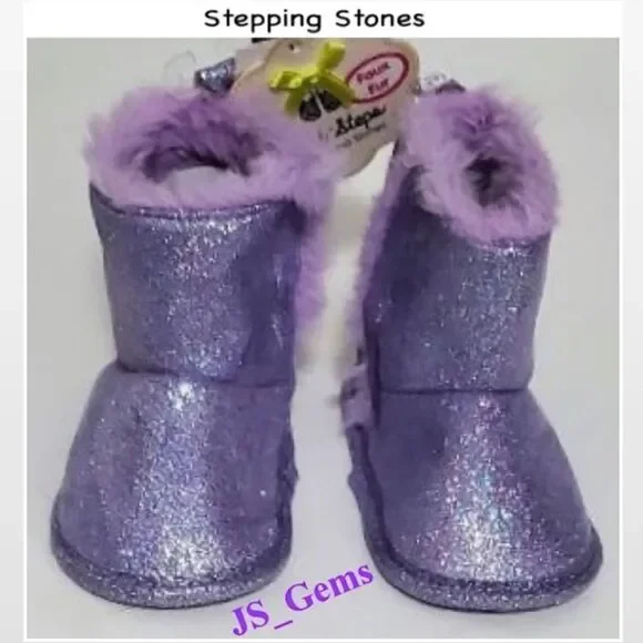 New Stepping Stones Boots Baby Purple Sparkle Boot Kid Shoe NWT