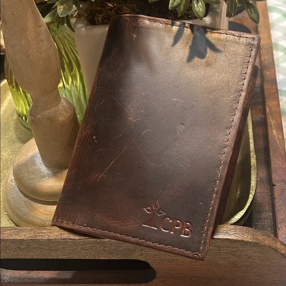 Personalized “CPB” Brown Leather Passport Travel Wallet