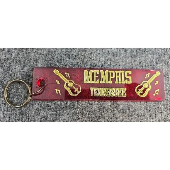 Keychain Memphis Tennessee Souvenir Red Long Plastic Tourist Gift vtg