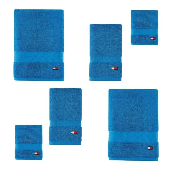 new 6-piece SWEDISH BLUE Tommy Hilfiger Modern American 100% Cotton Towel Set