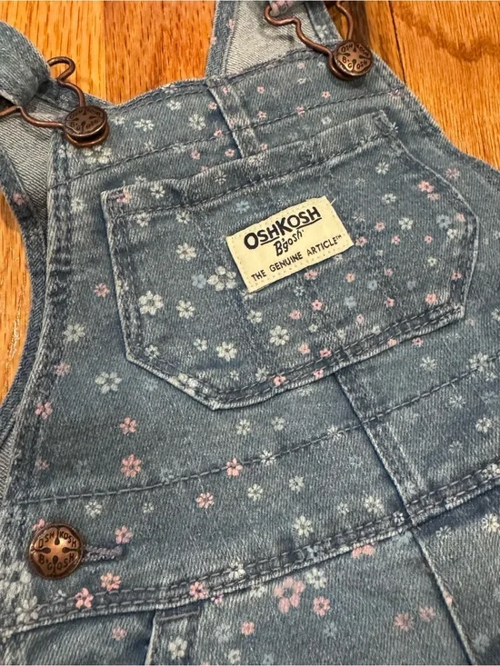 OshKosh B'gosh Light Blue Denim Overalls with Pink Floral Accents