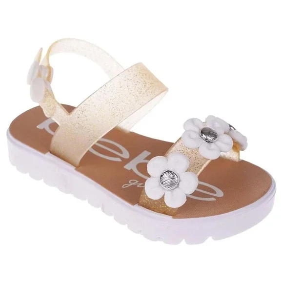 Baby Girls Sandals by bebe Glitter Flower Gold Size 5/6 New With Tags