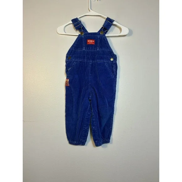 Vintage Oshkosh B'gosh 2T‎ corduroy overalls Train Made In USA Blue