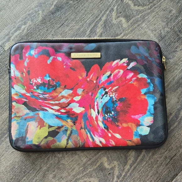 Ted Baker Black Floral Zip Tablet Sleeve with Red and Blue Blooms