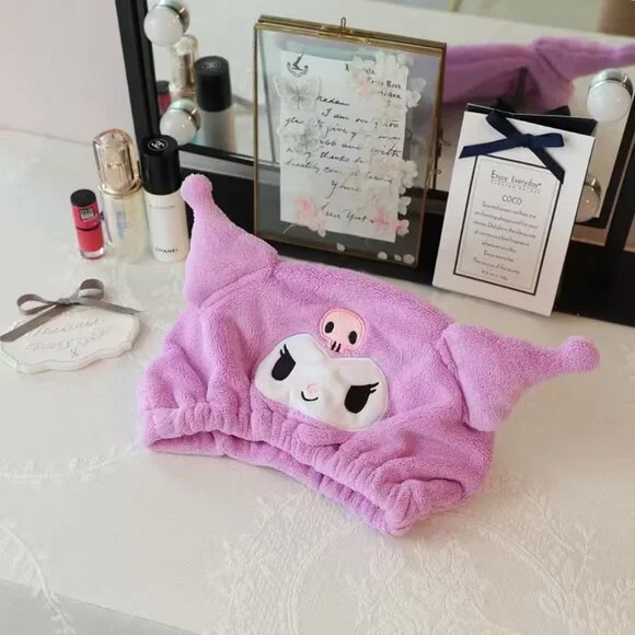 {NEW} Kawaii Kuromi Quick-Dry Hair Towel & Bath Cap - Super Soft
