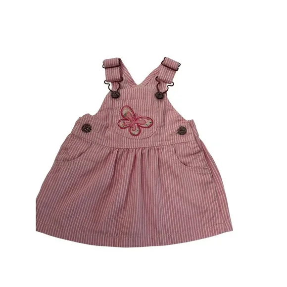OshKosh Bgosh Pink Hickory Stripe Butterfly Jumper Dress 3 Months 992-0241