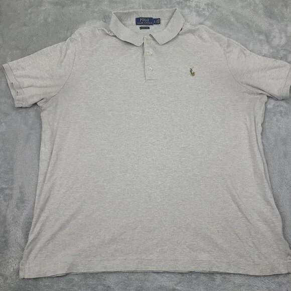 Polo by Ralph‎ Lauren Shirt Men's Large Beige Oatmeal Cotton Shirt Short Sleeve