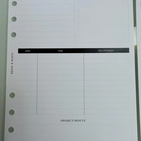 Cloth & Paper A5 Project Management Insert & Quick Planning Card