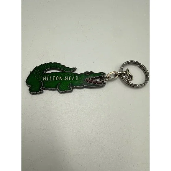 Vintage Hilton Head Alligator Keychain Green Metal Souvenir South Carolina