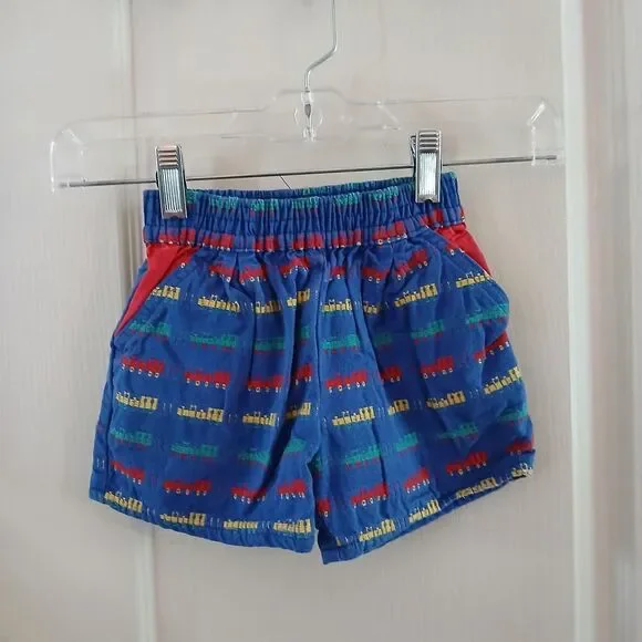 Vintage 90s OshKosh B'gosh 100% Cotton Blue Shorts All Over Train Print 2T USA
