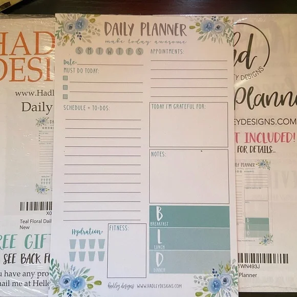Hadley Design teal blue floral daily planner pads