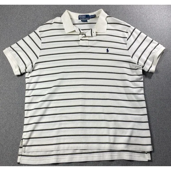 Polo Ralph Lauren Polo Shirt Men XL White Blue Classic Fit Soft Cotton