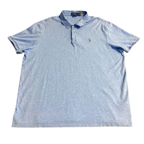Ralph Lauren Soft Cotton Polo Shirt Isle‎ Heather Blue XXL Classic Fit Preppy