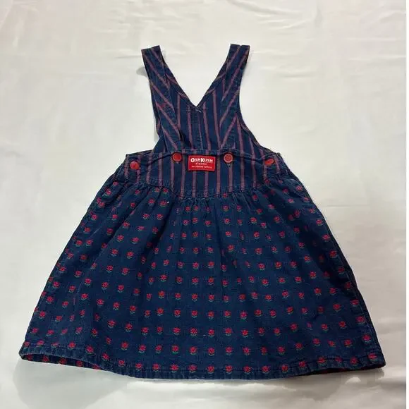 OshKosh B'Gosh Kids Vintage Paper Tag Girls 4 Rose Floral Denim Overall Dress
