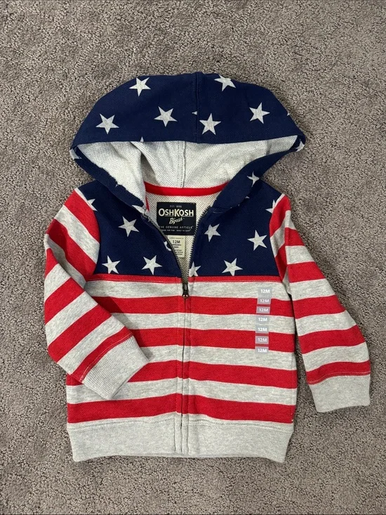 OshKosh B'gosh Toddler Stars & Stripes Zip Hoodie - Red, White & Blue USA Flag