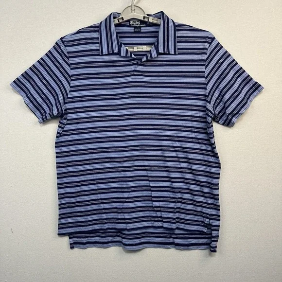 Polo‎ Ralph Lauren Men's XL Blue Striped Shirt 100% Cotton Short Sleeve