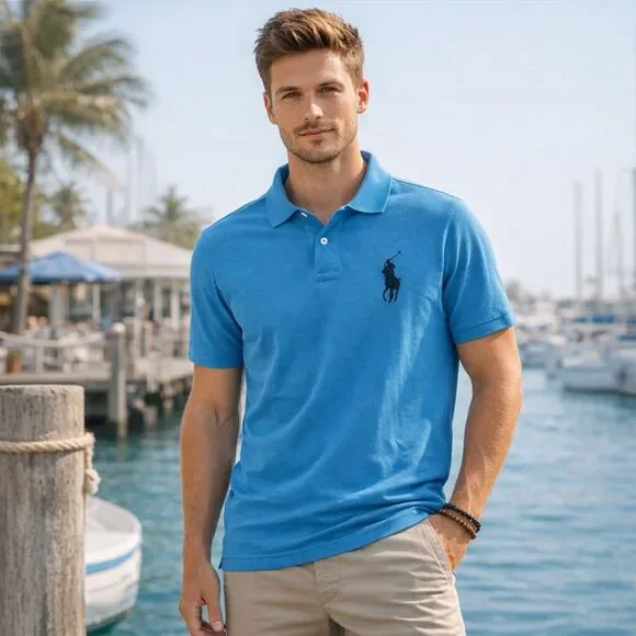 Polo Ralph Lauren Big Pony Polo Shirt Blue Black Black Embroidered Logo M